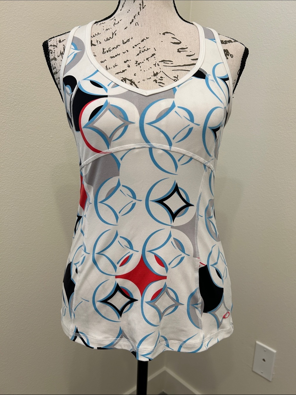 Oakley White Geo-Print Athletic Razorback Tank Top